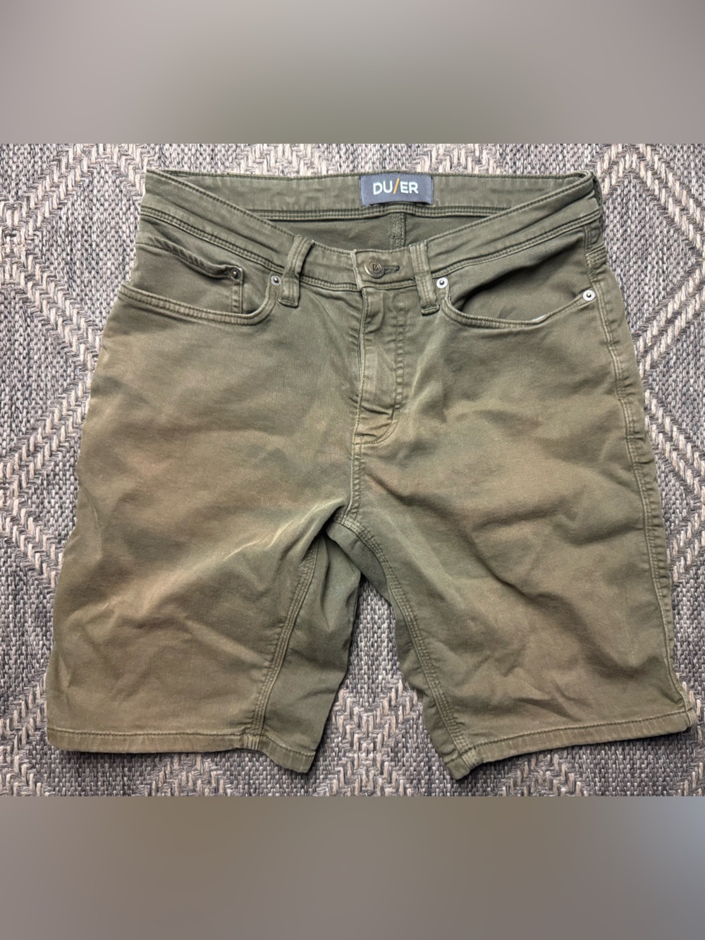 DUER N2X Slim Fit Shorts Stretch Chino 31x9 Mens Green Cotton DU/ER